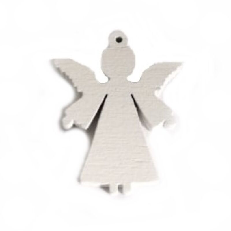 Fafigura - Mini angyal, akasztós fehér