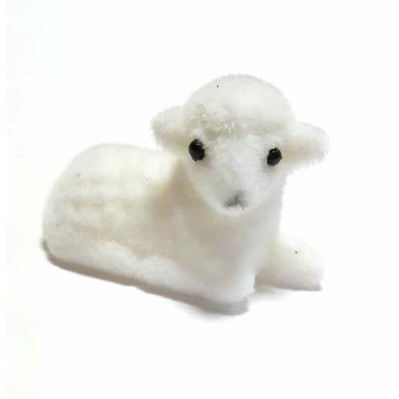 Bárány figura, fekvő (flokkolt) fehér