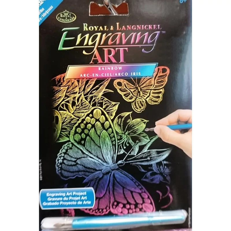 Képkarcoló készlet karctűvel - 13x18 cm - Szivárványos - Pillangók 