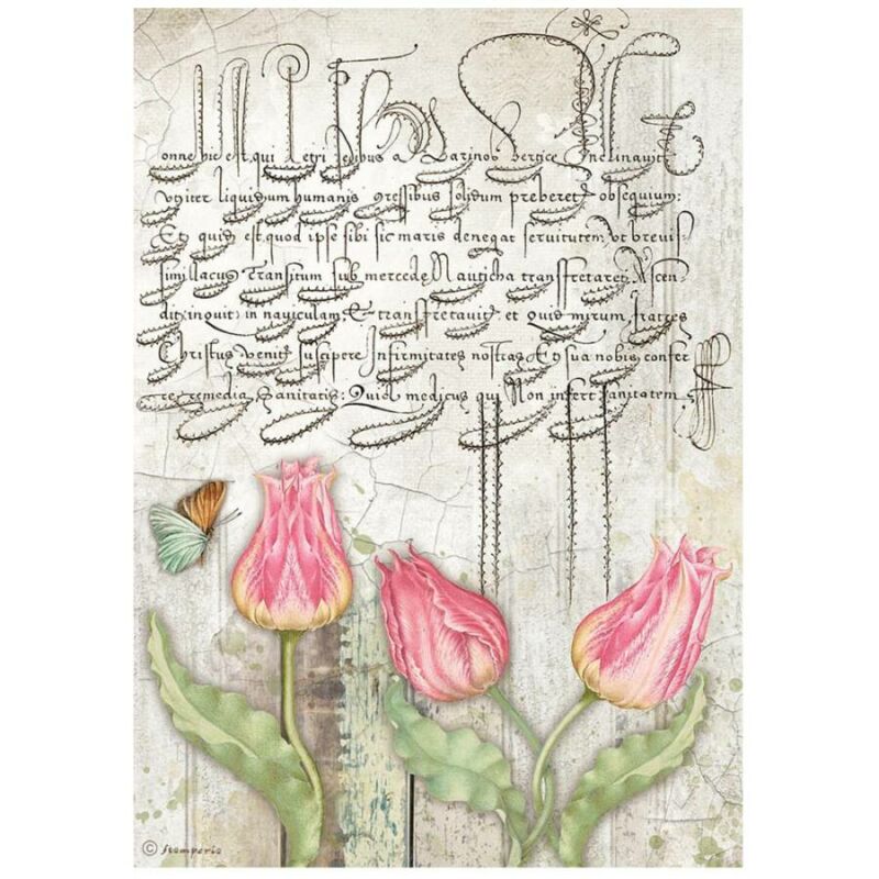Rizspapír A4 - Romantic Garden House tulipánok