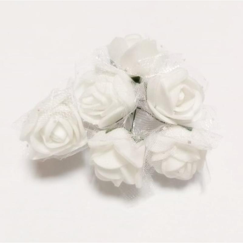Mini polyfoam rózsa tüllös - fehér