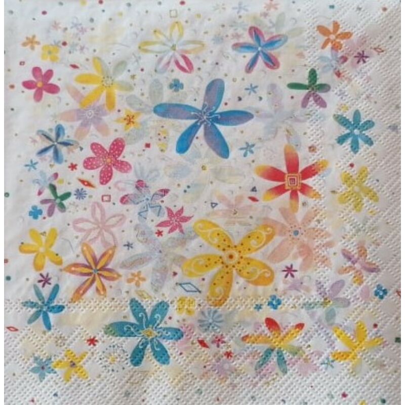 Szalvéta - Rajzolt színes virágfejek