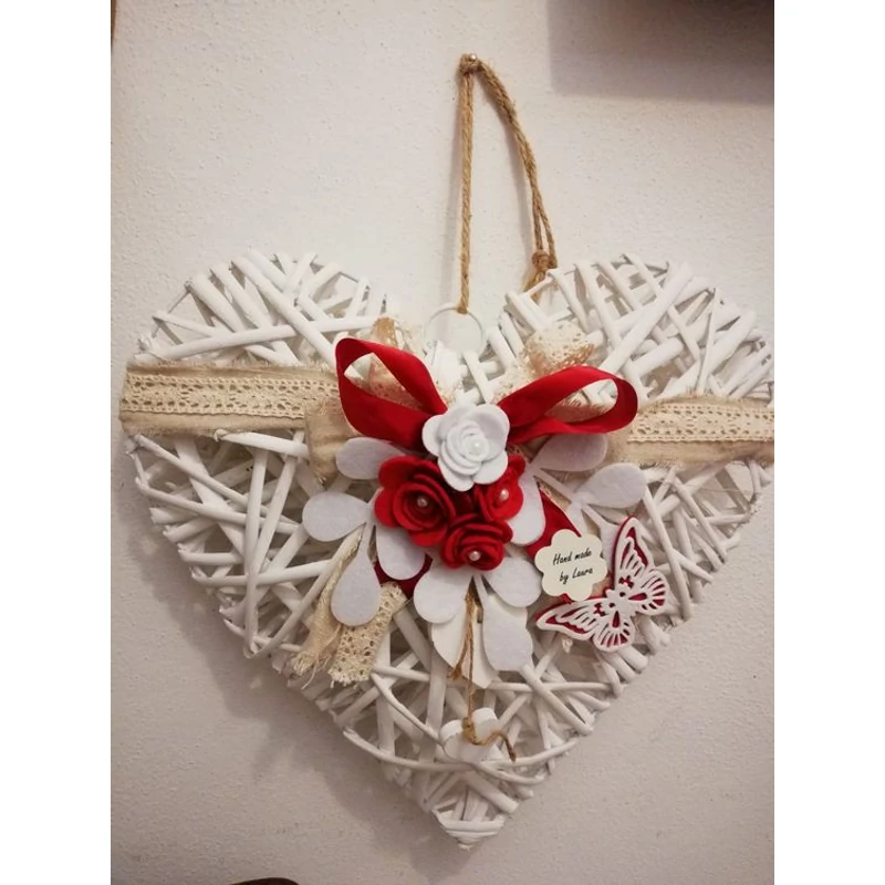 Rattan szív alap 30 cm, fehér