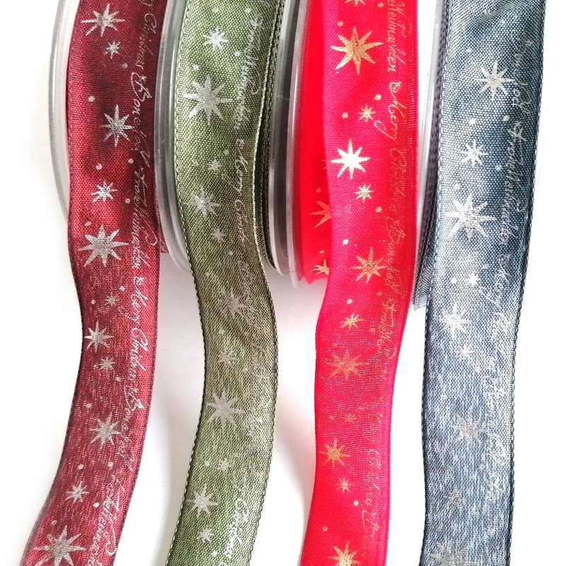 Szalag csillagos "Merry Christmas", felirattal  választható színben 1m