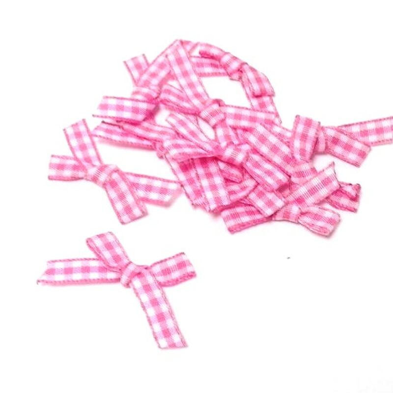Rózsaszín kockás textil masni 3cm - 1 db