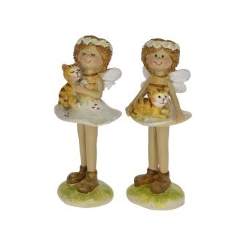 Tündér figura, ölében cicával, zöld - 1db