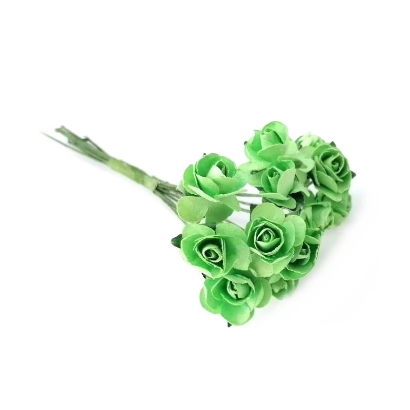 Papír mini rózsacsokor 1,5cm 12 szál - zöld