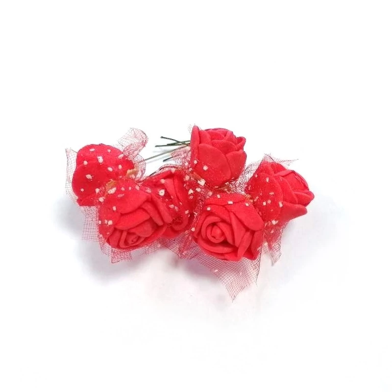 Mini polyfoam rózsa tüllös - piros