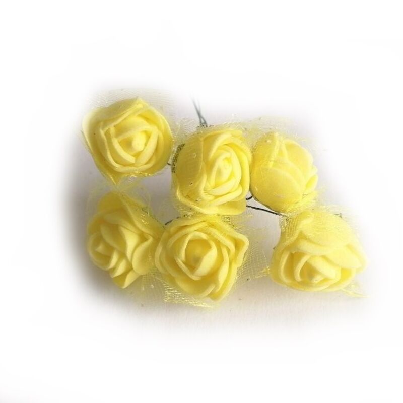 Mini polyfoam rózsa tüllös - sárga