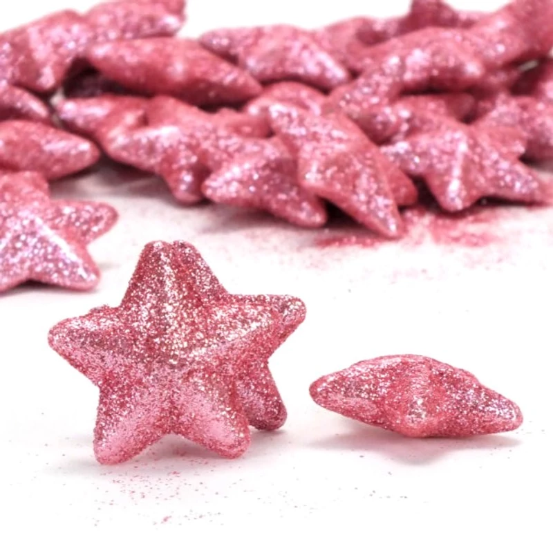 Glitteres csillag, 3,5cm - Sötétrózsaszín