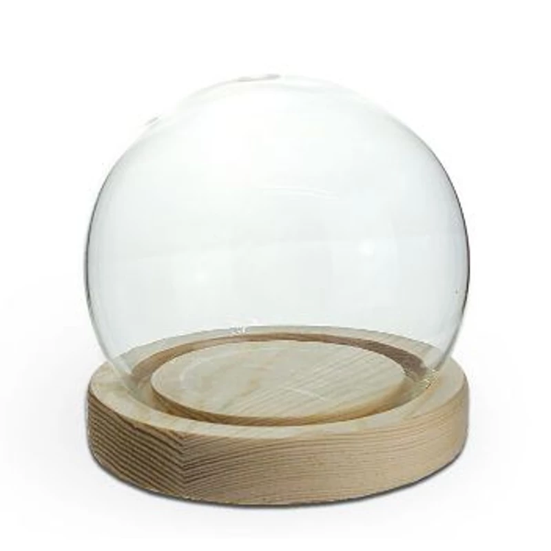 Üvegbúra gömbölyű, fa talppal 13cm