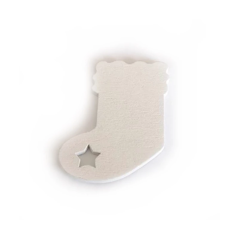 Mikulás zokni, csillagos, fehér fafigura 5cm 