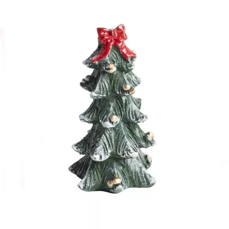 Fenyőfa figura arany gömbökkel piros masnival, poly