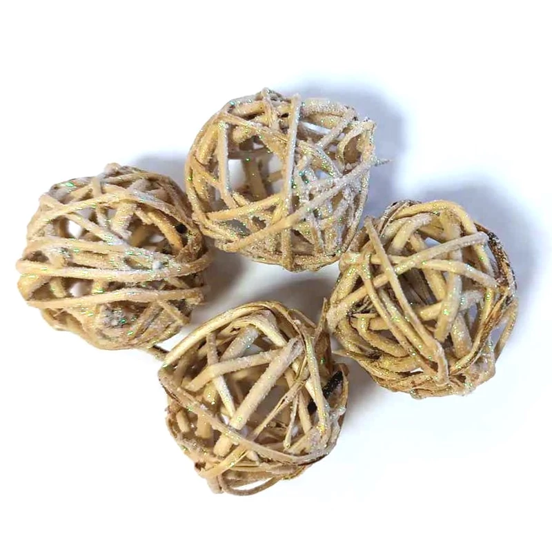 Rattan golyócska 3cm, 4db/csomag -  csillámos irizáló