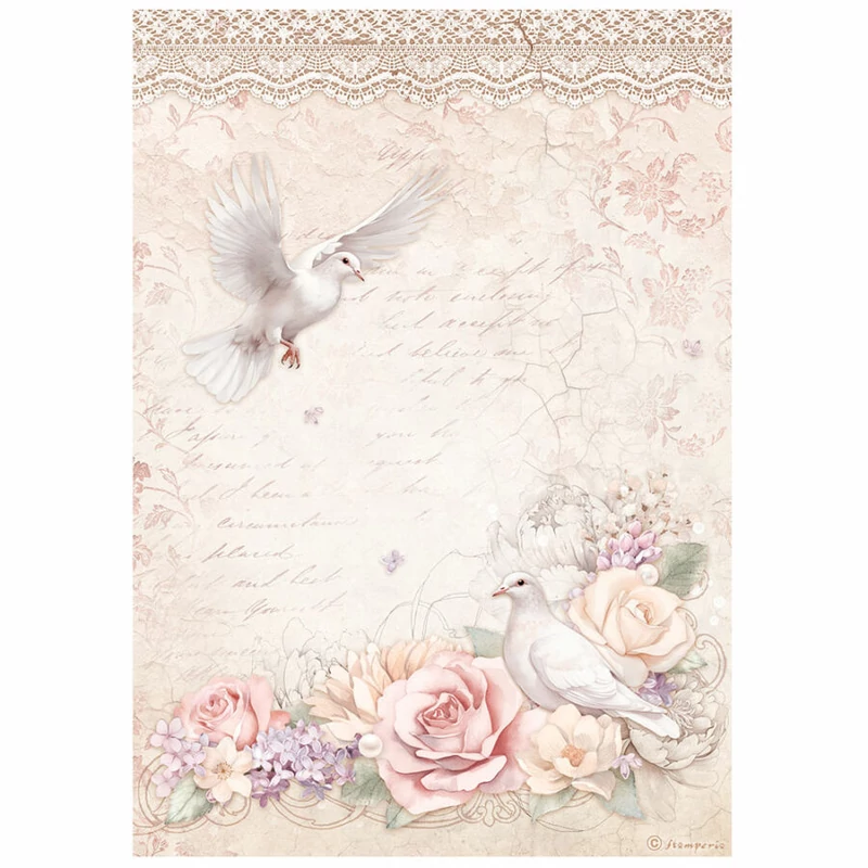 Rizspapír A4 - Romance Forever doves 