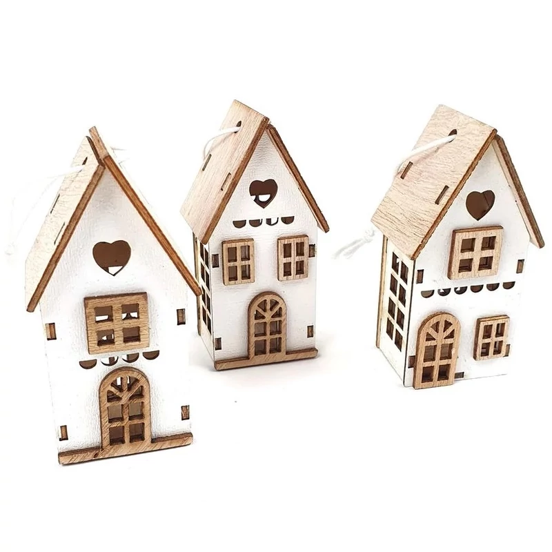 Szíves 3D fa házikó - Fehér - 1db