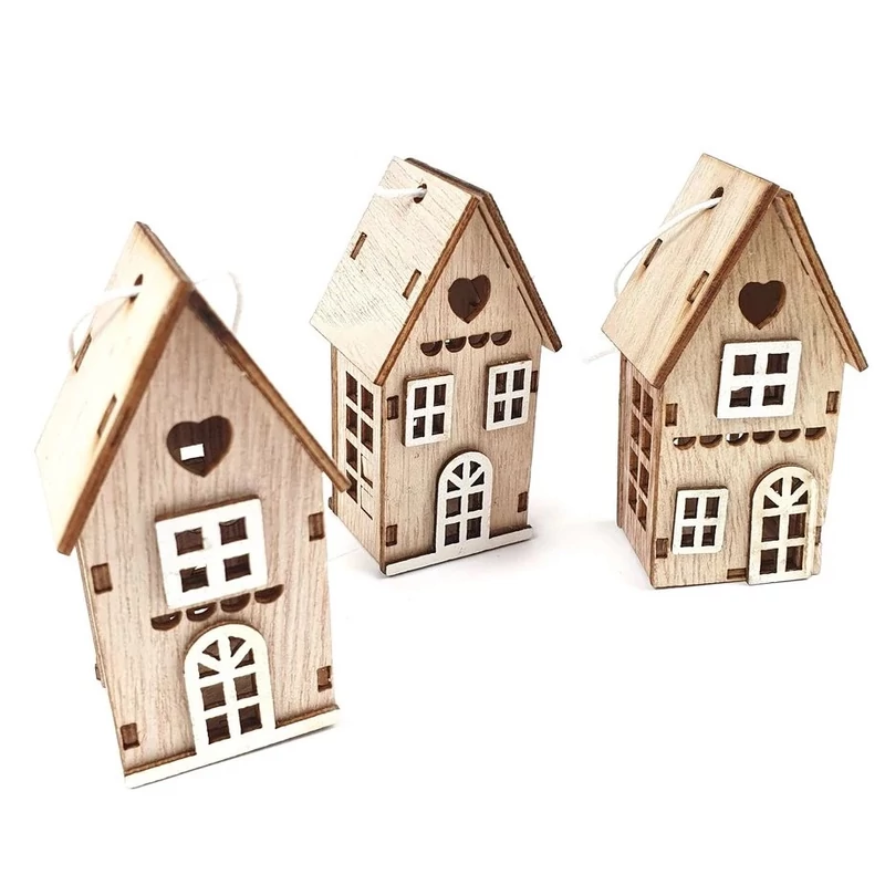 Szíves 3D fa házikó - Natúr - 1db