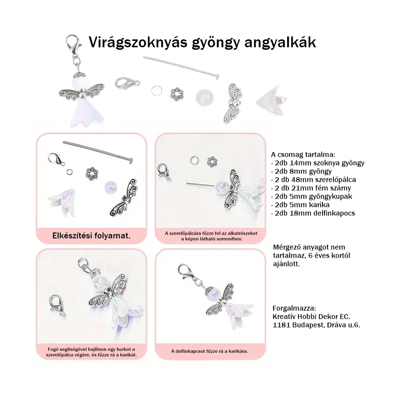 Készítsd magad egységcsomag - Virágszoknyás gyöngy angyalkák - Gyöngyház fehér