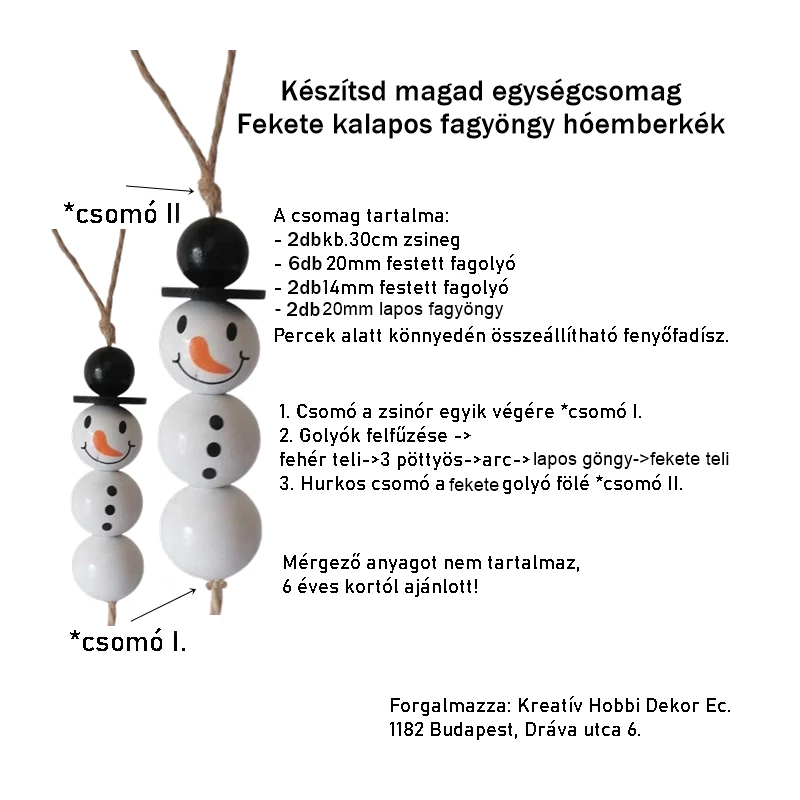 Készítsd magad egységcsomag - Fekete kalapos fagyöngy hóemberkék