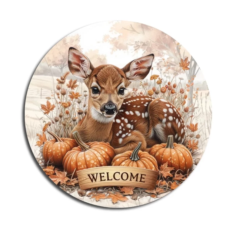 Nyomtatott fa tábla koszorú közép - Bambi welcome 11,8cm