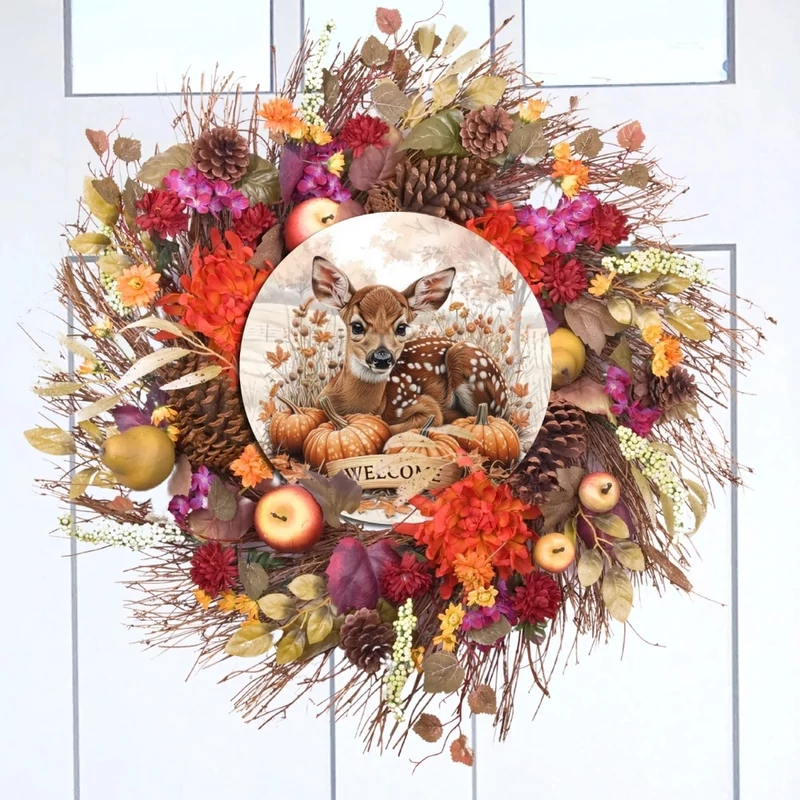 Nyomtatott fa tábla koszorú közép - Bambi welcome 11,8cm