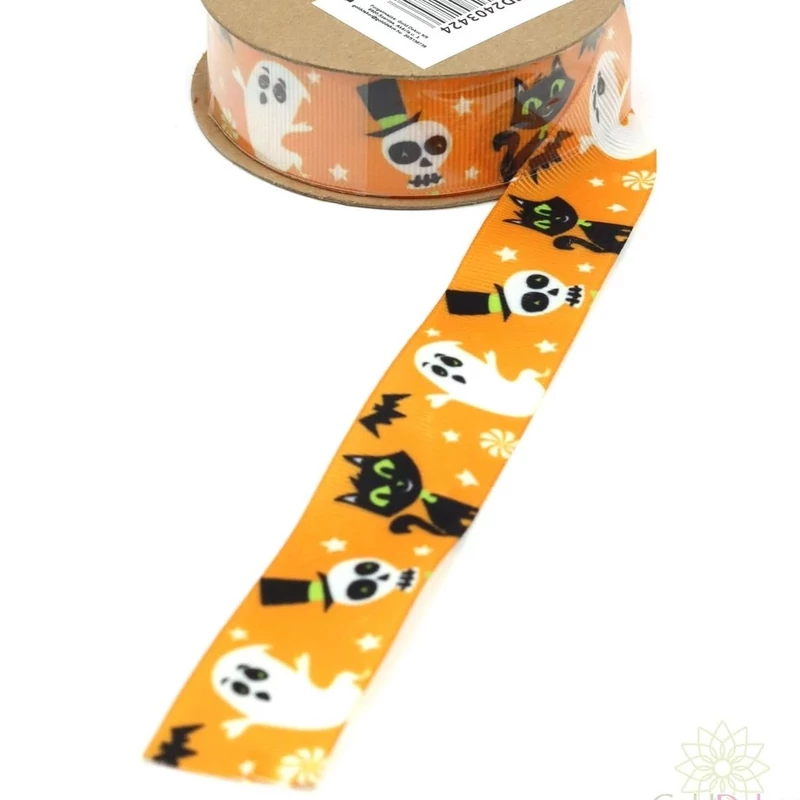 Halloween mintás ripsz szalag - narancs