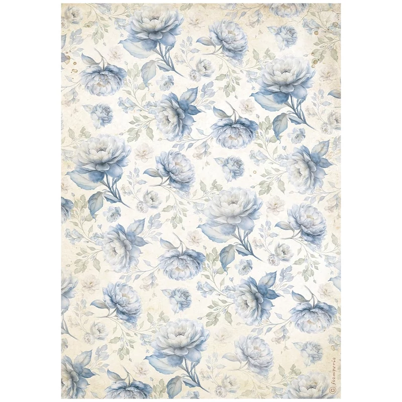 Rizspapír A4 - Timeless blue flowers