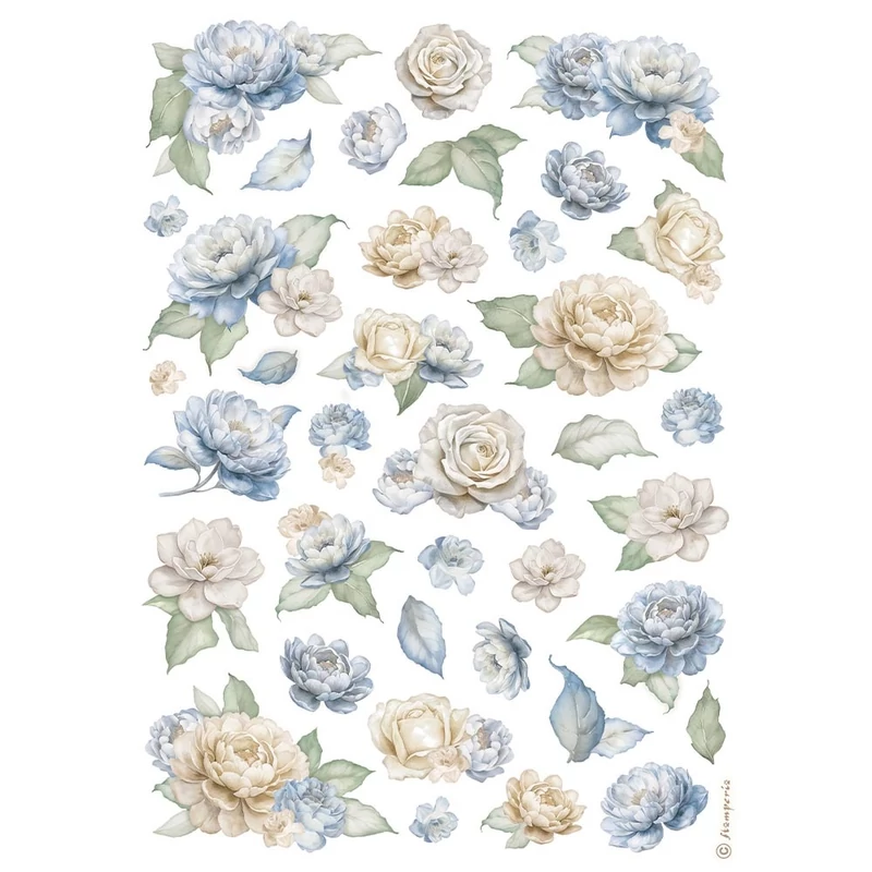 Rizspapír A4 - Timeless roses and blue flowers