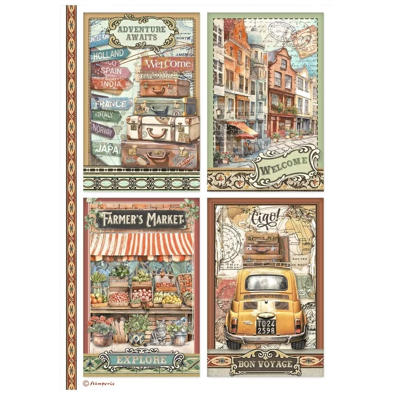 Rizspapír A4 - Art of travelling 4 cards