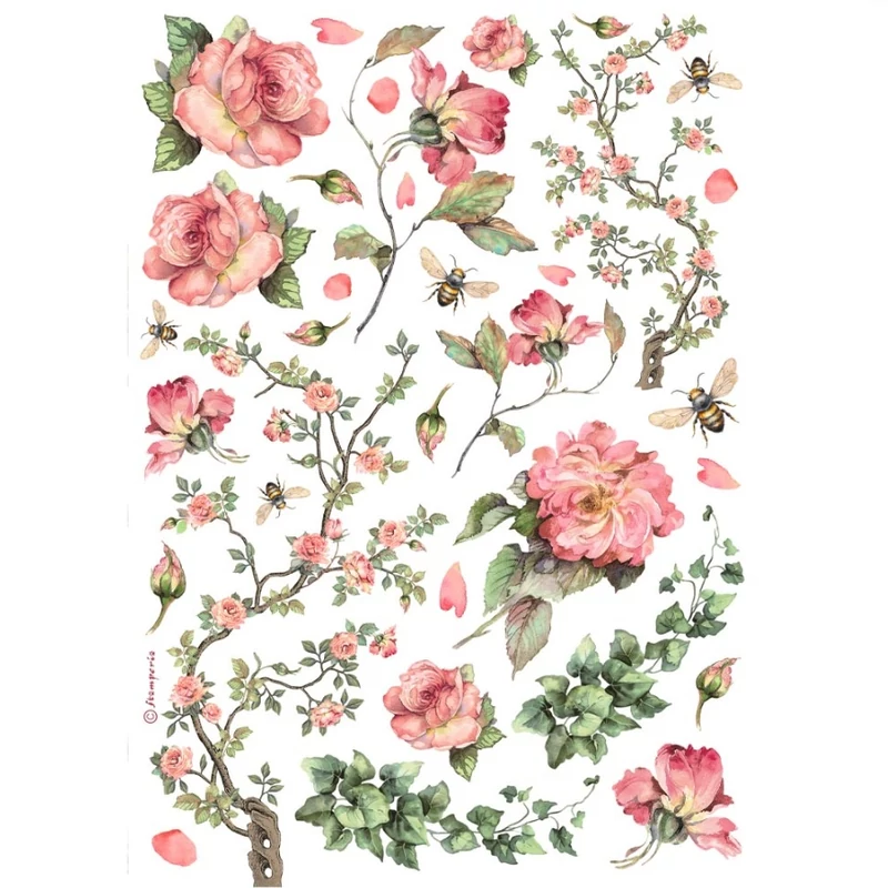 Rizspapír A4 - Roses and ivy