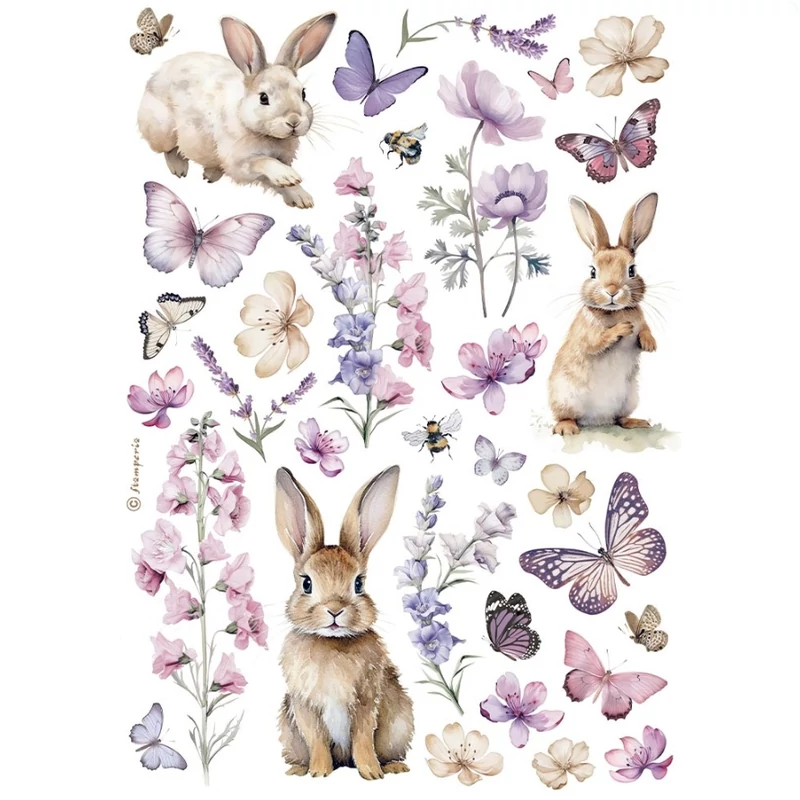 Rizspapír A4 - Bunny and buttlerfly 