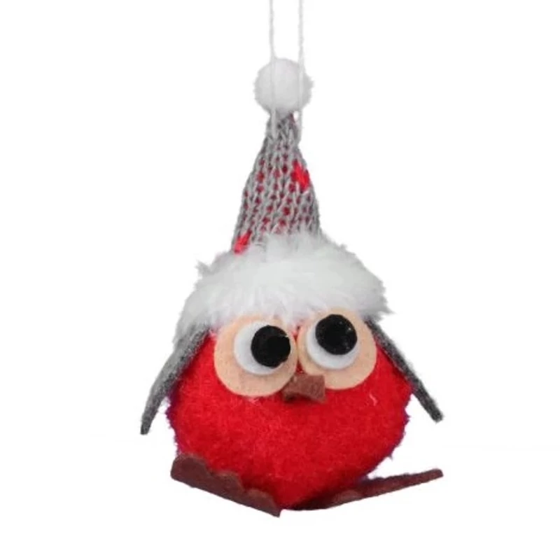 Textil bagoly figura, piros 7cm