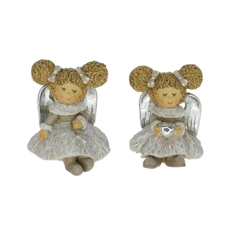 Angyal lány szívvel, csillaggal ülő, glitteres - 1db