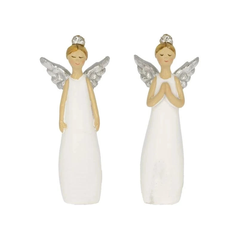 Fehér-ezüst csukott szemű angyal, álló - 1db