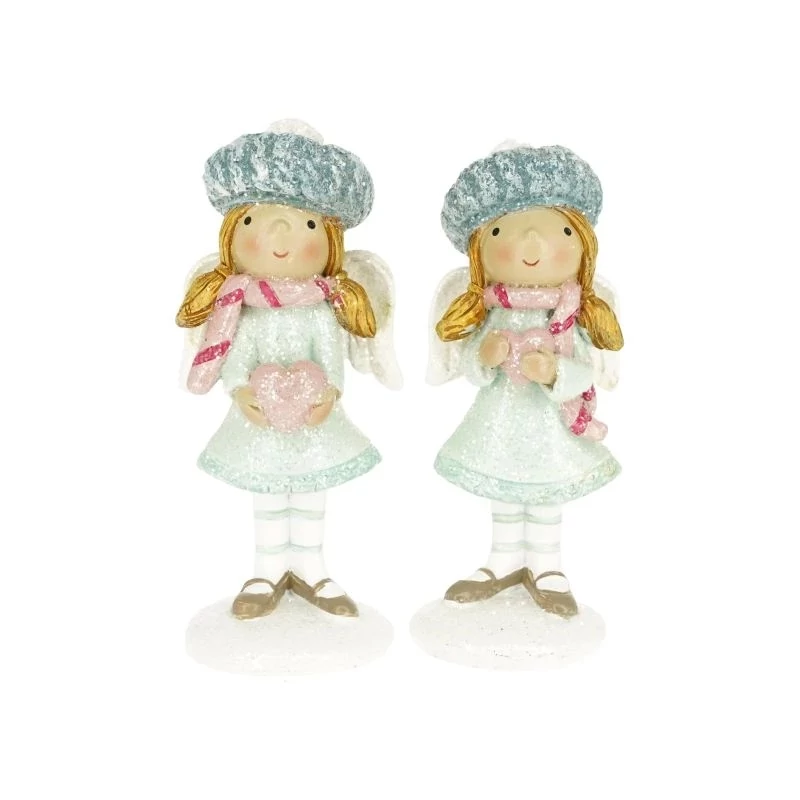 Menta ruhás angyal sapkában, szívvel álló, glitteres - 1db