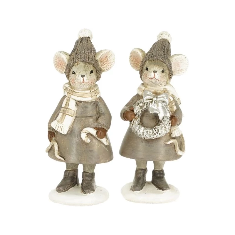 Egér bézs sapkában koszorúval/csomaggal/cukorbottal álló - 1 db