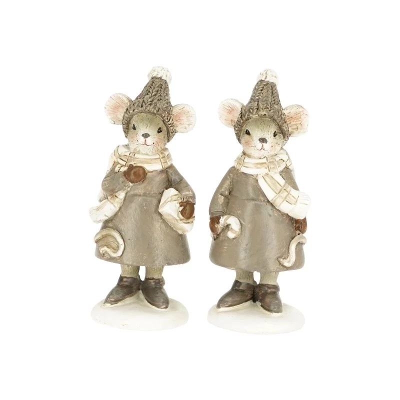 Egér bézs sapkában koszorúval/csomaggal/cukorbottal álló - 1 db