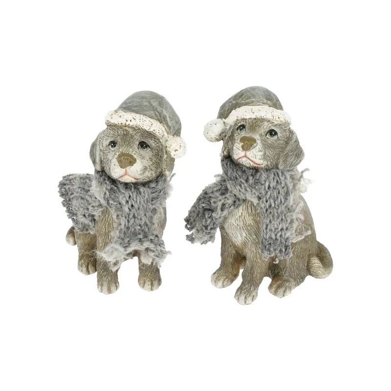 Kutya kötött szürke sállal, sapkában ülő - 1db