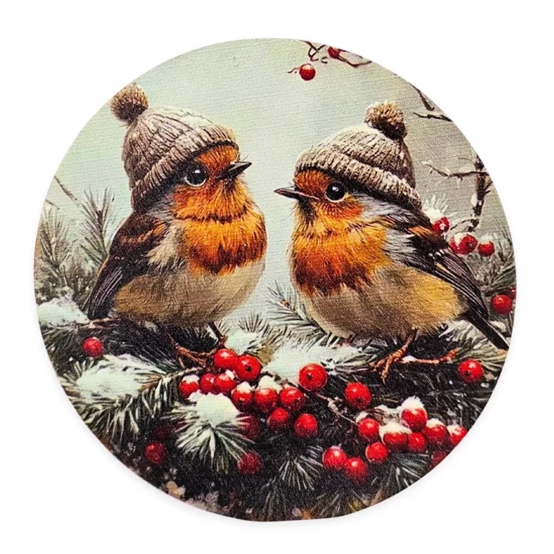 Nyomtatott fa tábla koszorú közép - Sapis vörösbegyek 11,8cm