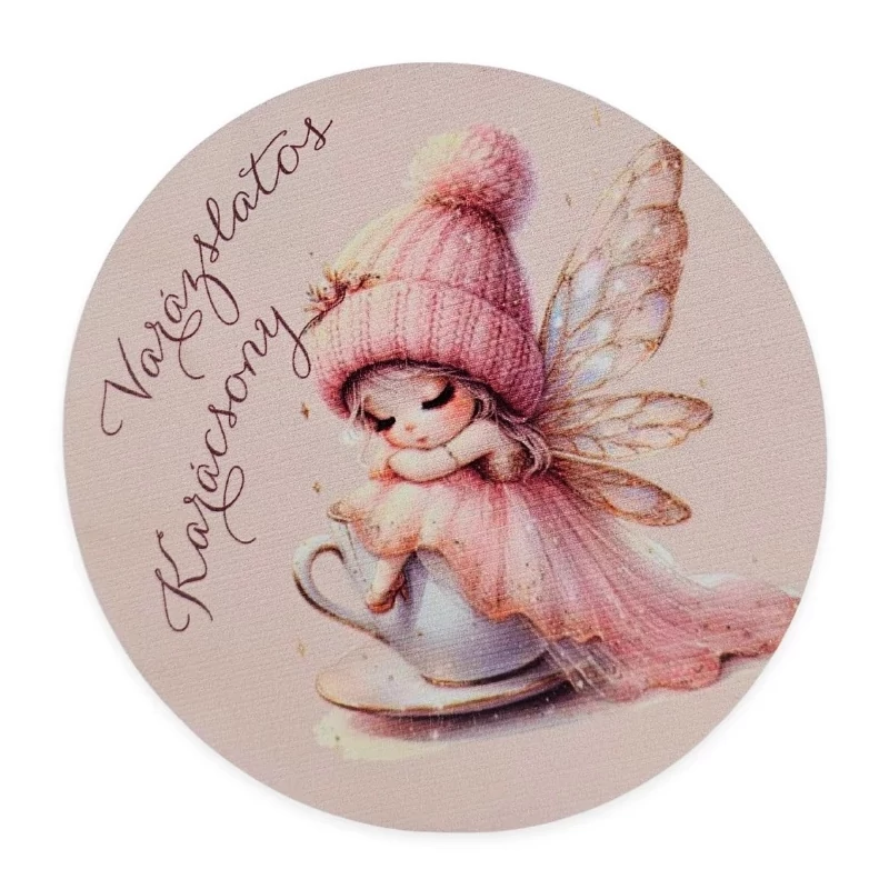 Nyomtatott fa tábla koszorú közép - Rózsaszín tündérke csészében 11,8cm