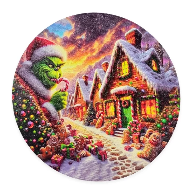 Nyomtatott fa tábla koszorú közép - Grinch mézifalván 11,8cm