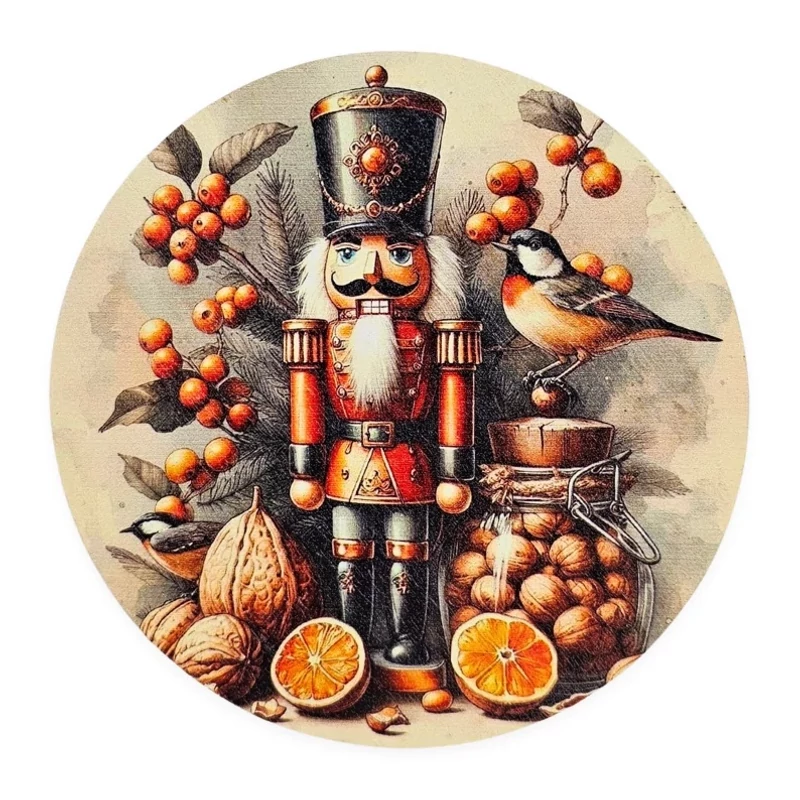 Nyomtatott fa tábla koszorú közép - Diótörő 11,8cm