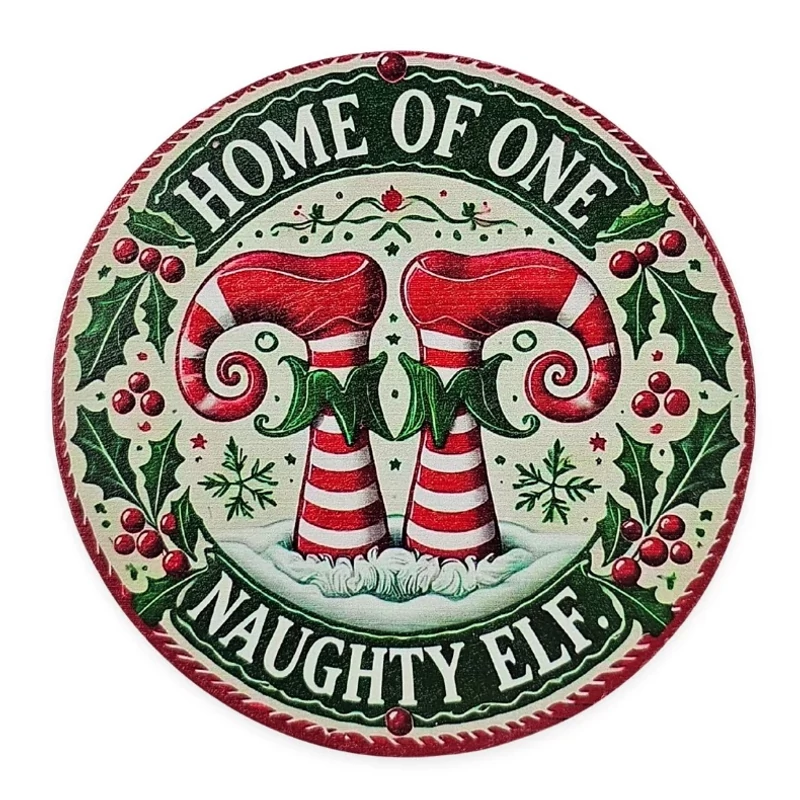 Nyomtatott fa tábla koszorú közép - Elf lábak 11,8cm