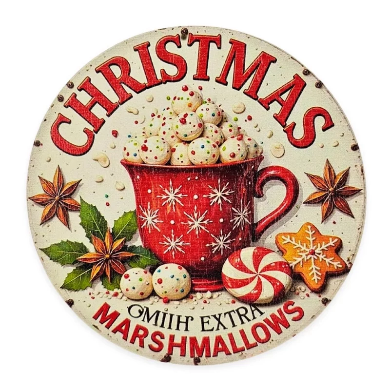 Nyomtatott fa tábla koszorú közép - Marshmallows 11,8cm