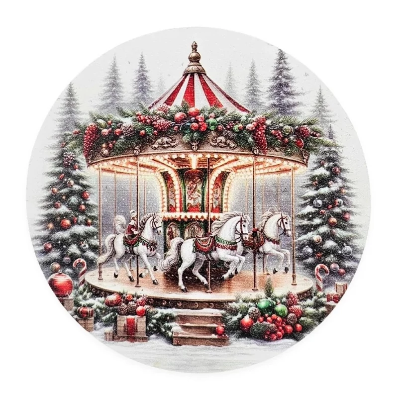 Nyomtatott fa tábla koszorú közép - Lovas körhinta 11,8cm