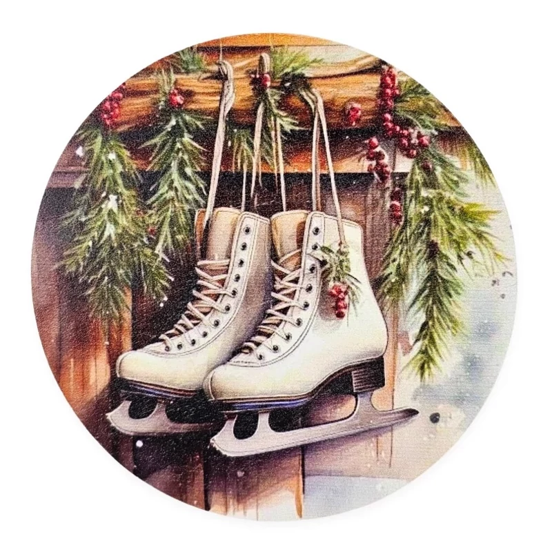 Nyomtatott fa tábla koszorú közép - Korcsolya cipők 11,8cm