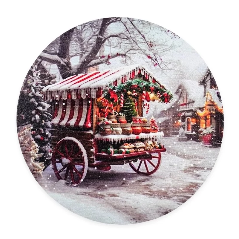 Nyomtatott fa tábla koszorú közép - Karácsonyi vásár 11,8cm