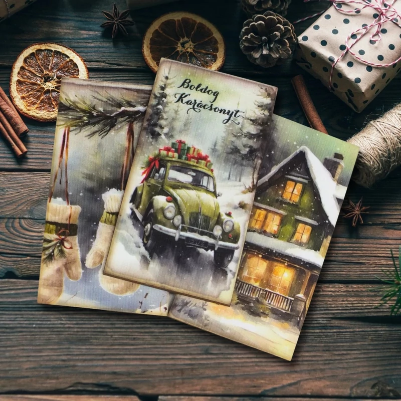  Nyomtatott dekorkarton - Karácsonyi zöld téma táblák 3db/csomag