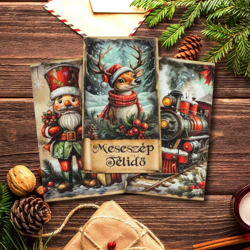  Nyomtatott dekorkarton - Karácsonyi piros-zöld téma táblák 3db/csomag