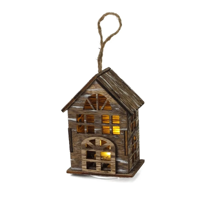 Házikó fából ledvilágítással - sötétbarna